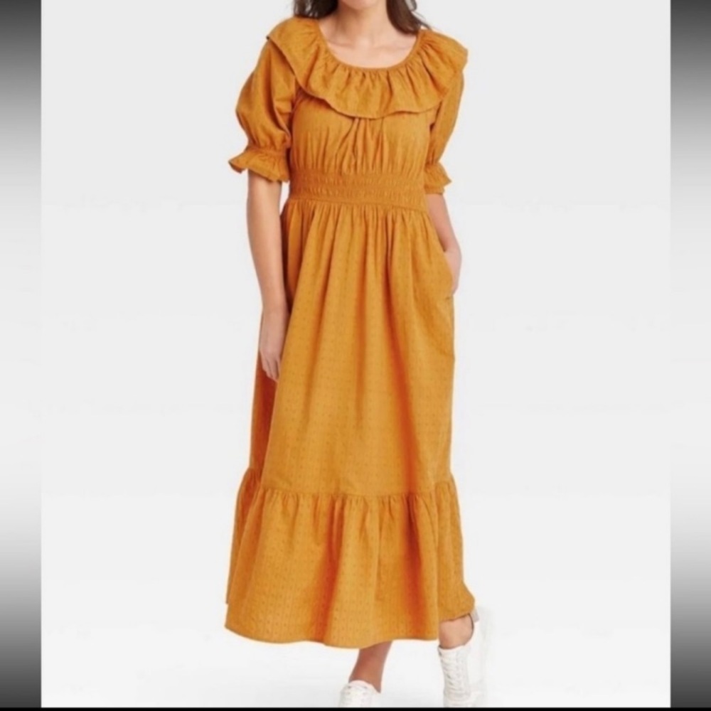 Universal Thread Mustard Ruffled Collar Swiss Dot… - image 1